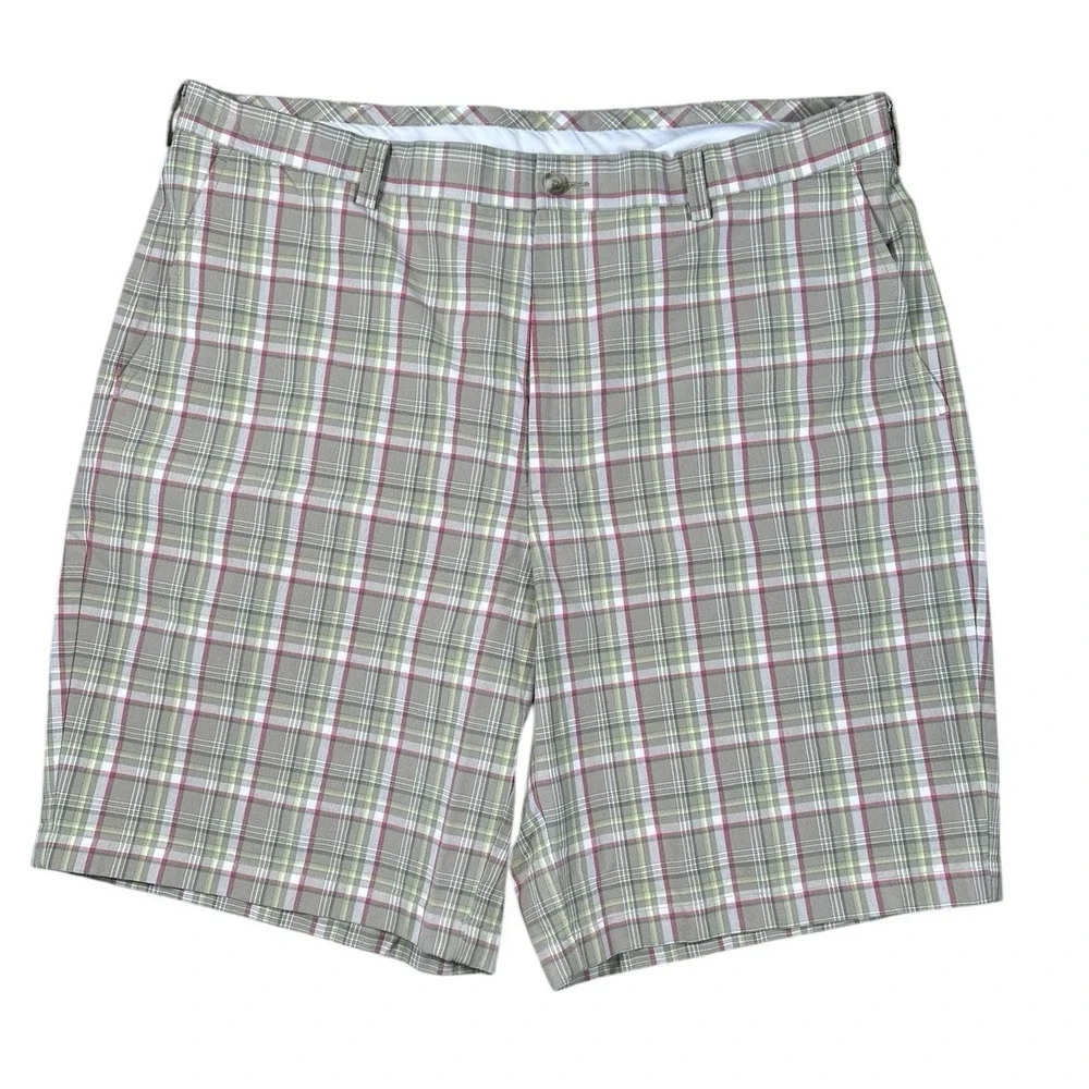 Gold Label Roundtree & Yorke Mens Chino Shorts Size 38 Plaid Golf Tennis Cotton